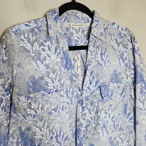 Roller Rabbit Button Front Long Sleeve Cotton  shirt blue white purple Small - Picture 14 of 15